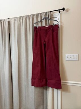High-Rise Wide Leg Jogger Jeans in Deep Burgundy